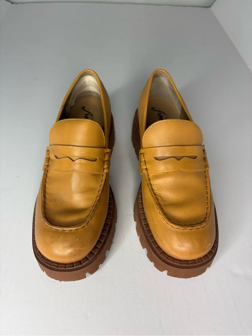 Free People Lyra Lug sole penny loafers camel tan size 37